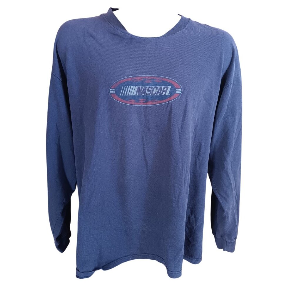 Vintage XL T-shirt NASCAR Long Sleeve Delta Pro Weight Navy USA Made 90's Fade
